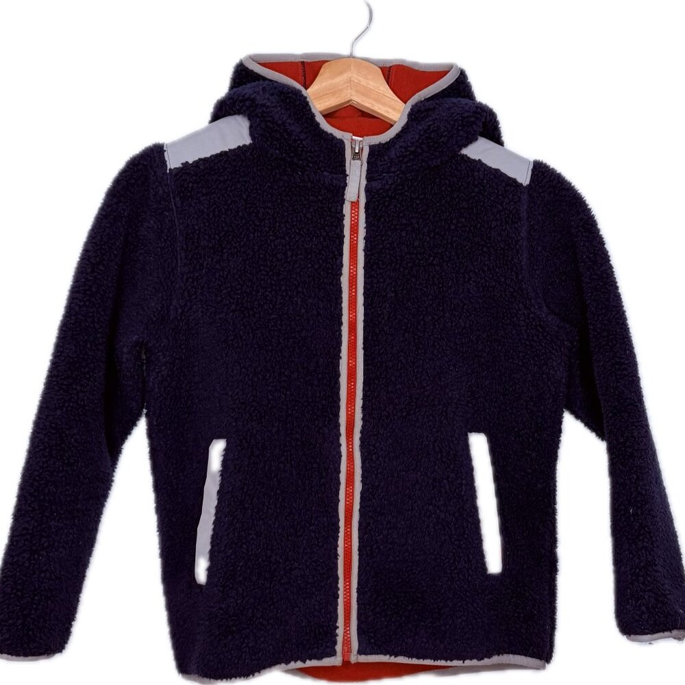 Hanna Andersson Kids Navy Blue Sherpa Jacket Hooded Size 140